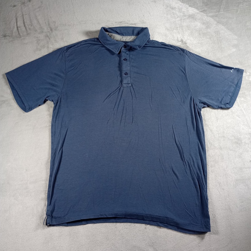 Free Fly Performance Bamboo Polo Mens Large Blue Short Sleeve Fishing Golf Shirt